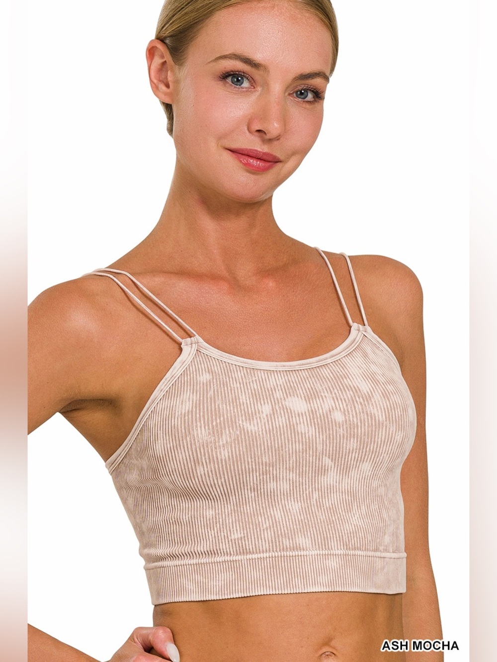 Zenana WASHED RIBBED SEAMLESS DOUBLE STRAP BRAMI